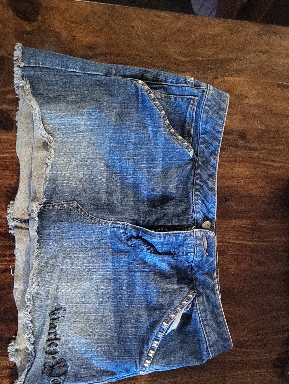 Harley-Davidson Distressed Blue Denim Mini Skirt with Stud Trim